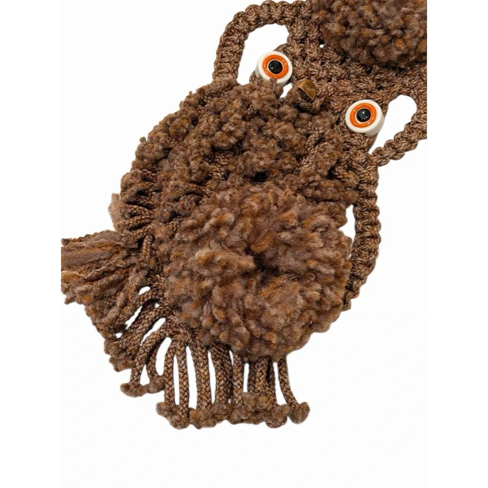 Vintage Macrame Owl Wall Hanging Decor Woodland Boho Retro Handmade MCM 70s